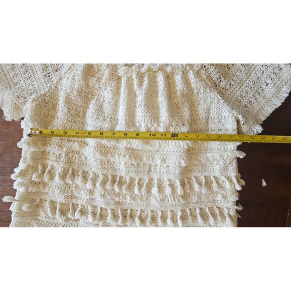 Anthropologie Love Sam Cream Tassel Off the Shoulder Top, Bohemian, Sz M - Picture 7 of 15